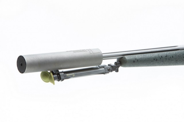 Sauer adapter in use with NeoPod bipod legs folded flush with silencer