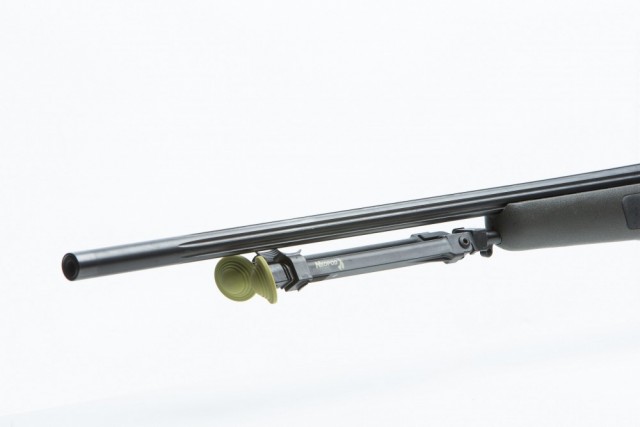 Blaser adapter with NeoPod Hunting Bipod with legs folded flush under barrel